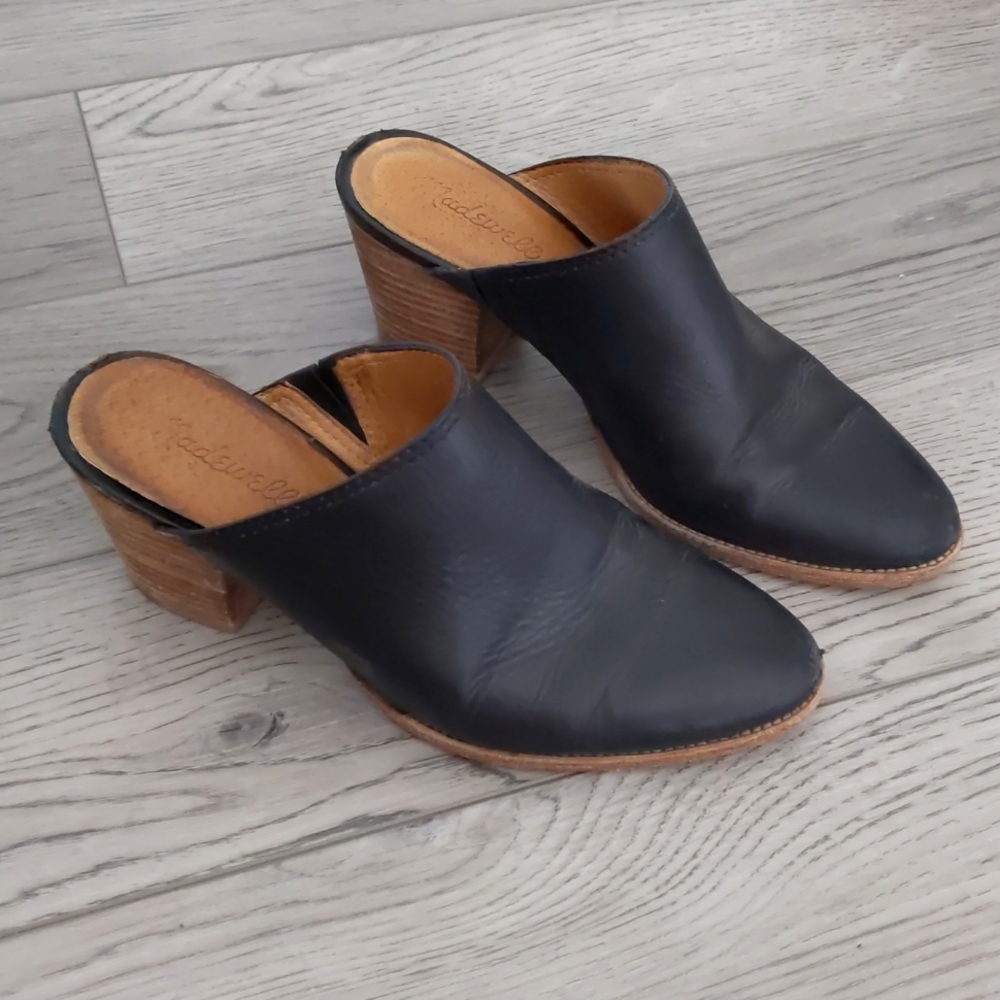 Madewell black leather point toe heel mules W 7